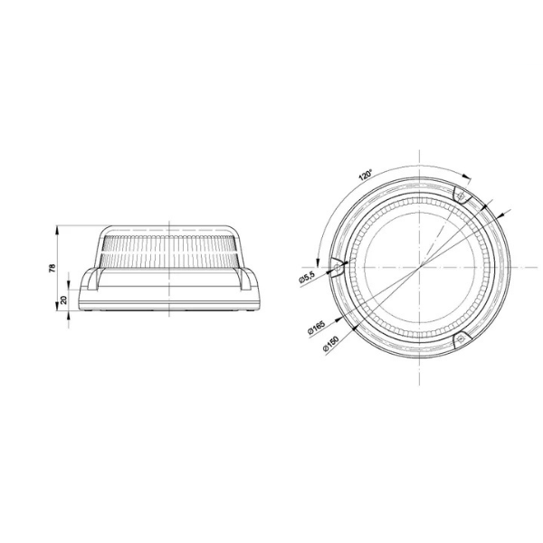 LED Rundumleuchte | Einzelblitz | 12v | R65 | 55V | 1,5m Kabel | S10ZL401