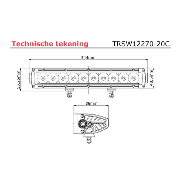 LED bar | 100 Watt | 9960 Lumen | 9-30v | 40cm Kabel | Deutsch Stecker | TRSW12270-20C