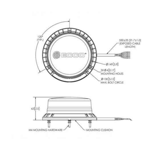 LED Rundumleuchte R65 12-24v Amber-transparent-CISPR-IP69K-3-Schrauben | EB5102CA