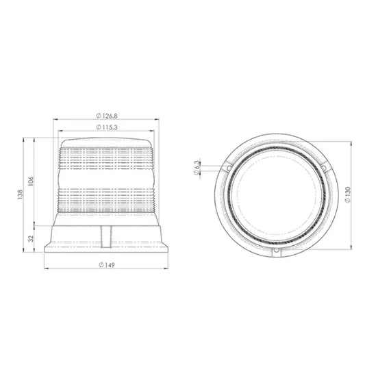 R65 LED Rundumleuchte, amber-high 12-24v, 3-Schrauben-Befestigung | S07ZL702A